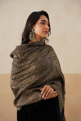 Black Gold Zari Paisley Stole For Women