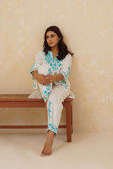 Cream Contrast Embroidered Set- Inchingindia
