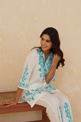 Cream Contrast Embroidered Set- Inchingindia