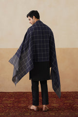 Navy & Grey Checks Wool Stole — Corporate Winter Gift
