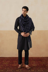 Navy & Grey Checks Wool Stole — Corporate Winter Gift