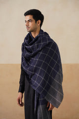 Navy & Grey Checks Wool Stole — Corporate Winter Gift