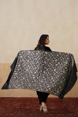 Black Aari-Embroidered Floral Jaal Shawl For Women