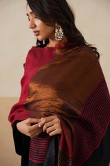 Deep Red–Copper Reversible Zari Stole For Women — Corporate & Festive Gift