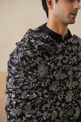 Black Aari-Embroidered Floral Jaal Shawl