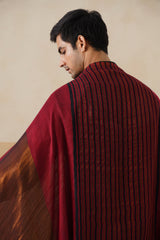 Deep Red–Copper Reversible Zari Stole