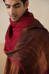 Deep Red–Copper Reversible Zari Stole — Corporate & Festive Gift