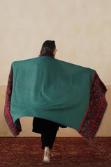 Emerald–Navy Reversible Floral-Border stole for Women