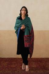 Emerald–Navy Reversible Floral-Border stole for Women — Corporate & Festive Gift