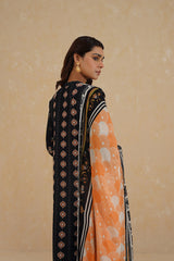Black Floral Print Suit with Contrast Dupatta