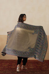 Royal Navy Kani Zari Reversible Shawl For Women — Luxury Wedding Gift