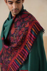 Emerald–Navy Reversible Floral-Border stole — Corporate & Festive Gift