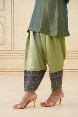 Green Crush Tissue Hand Embroidered Set with Organza Dupatta