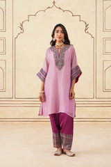 Pink Crush Tissue Hand Embroidered Set with Organza Dupatta