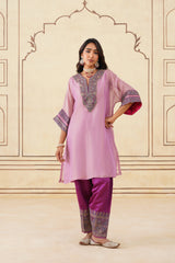 Pink Crush Tissue Hand Embroidered Set with Organza Dupatta