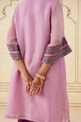 Pink Crush Tissue Hand Embroidered Set with Organza Dupatta