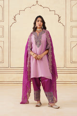 Pink Crush Tissue Hand Embroidered Set with Organza Dupatta