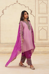 Pink Crush Tissue Hand Embroidered Set with Organza Dupatta
