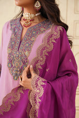 Pink Crush Tissue Hand Embroidered Set with Organza Dupatta