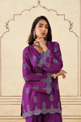 Meher Wine Embroidered Farshi Set with Dupatta