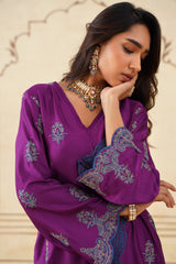 Meher Wine Embroidered Farshi Set with Dupatta