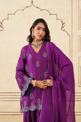 Meher Wine Embroidered Farshi Set with Dupatta