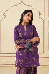 Wine Brocade Farshi Set-Inching India