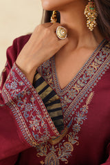 Maroon Embroidered Set with Tonal Organza Dupatta