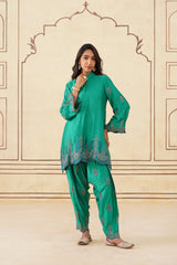 Meher Emerald Green Embroidered Set with Dupatta