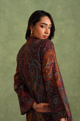 Wine Zari Kaani Set