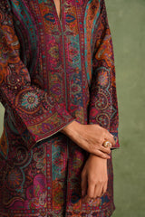 Wine Zari Kaani Set