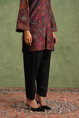 Wine Zari Kaani Set
