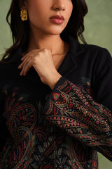 Merino Wool Black Embroidered Blazer