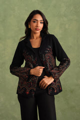 Merino Wool Black Embroidered Blazer