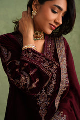 Aafreen Wine Velvet Suit