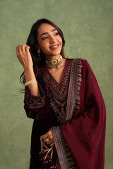 Aafreen Wine Velvet Suit