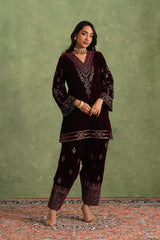 Aafreen Wine Velvet Suit