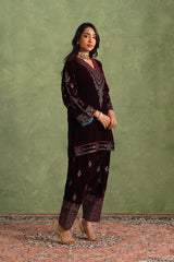 Aafreen Wine Velvet Suit