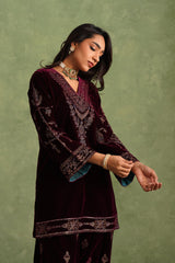Aafreen Wine Velvet Suit