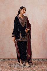 Aafreen Navy Crush Patchwork Velvet Embroidered Set
