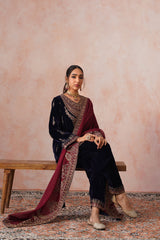 Aafreen Navy Crush Patchwork Velvet Embroidered Set