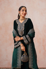 Bottle Green Crush Velvet Embroidered Sharara Set