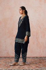 Aafreen Teal Blue Velvet Embroidered Set