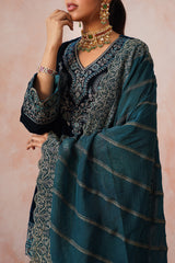 Aafreen Teal Blue Velvet Embroidered Set