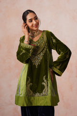 Aafreen Golden Olive Velvet Embroidered Salwar Set
