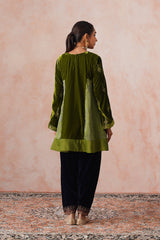 Aafreen Golden Olive Velvet Embroidered Salwar Set