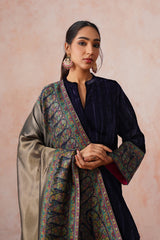 Navy Crush Velvet Suit with Kaani Zari Dupatta
