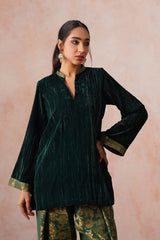 Bottle Green Velvet Top with Brocade Farshi Pants