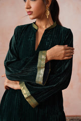 Bottle Green Velvet Top with Brocade Farshi Pants