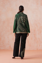 Bottle Green Coat with Corduroy Patchwork Bottom